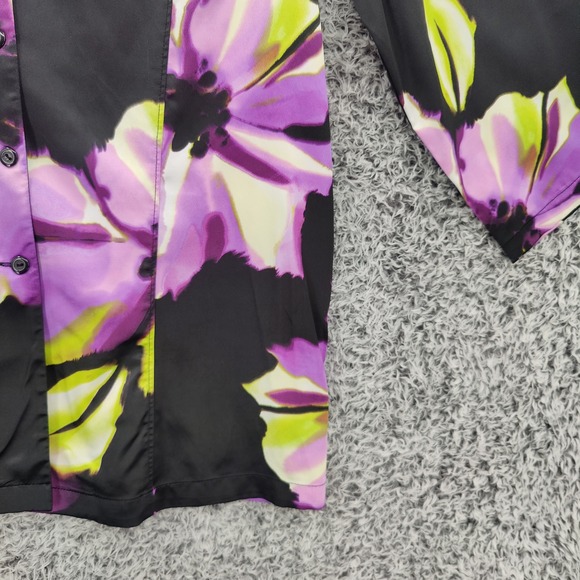 Susan Graver Women Floral Art to Wear Button Down Top M Black Purple 3/4 Sleeve - Picture 11 of 16